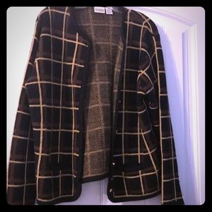 Black sweater with chocolate brown and cream lines